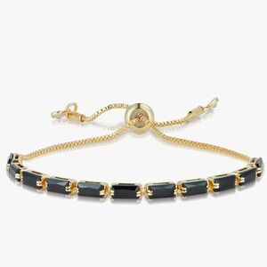 Sapphire with gold bolo channel style adjustable bracelet with crystals designer
